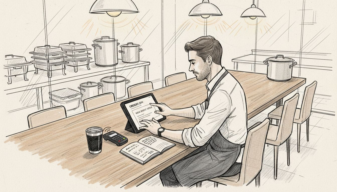 Catering manager setting up POS system
