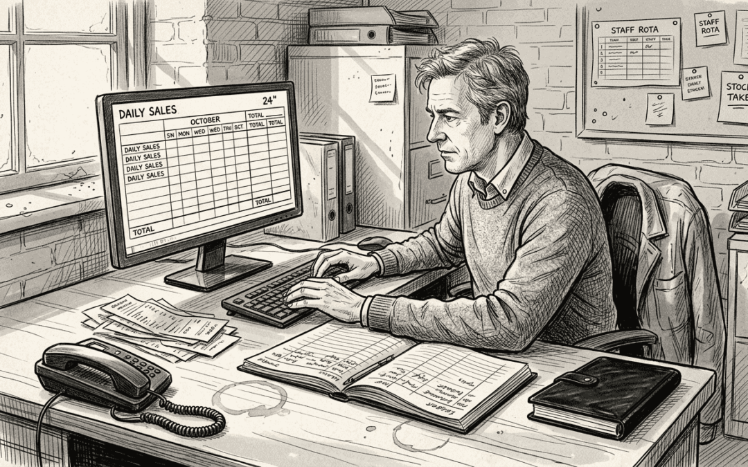 Manager reviewing POS data in restaurant office