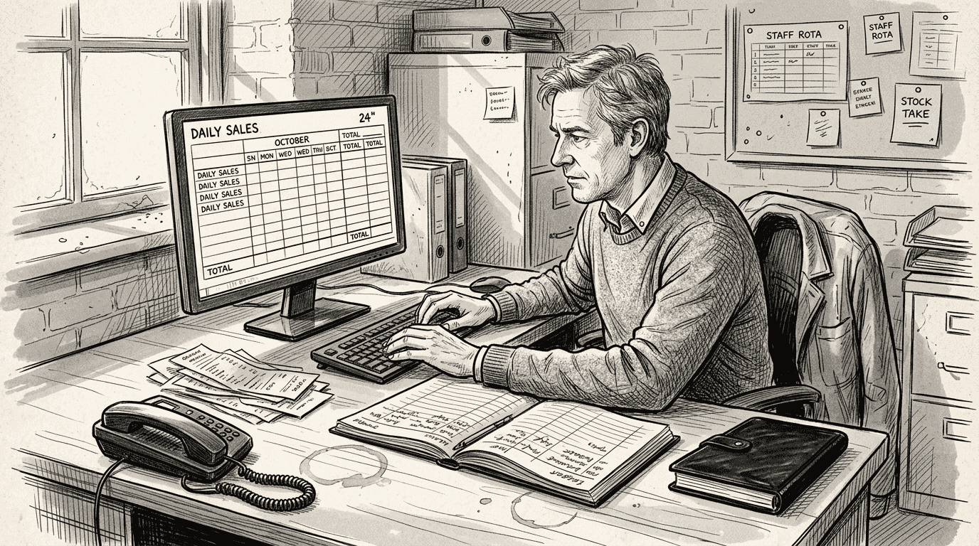 Manager reviewing POS data in restaurant office
