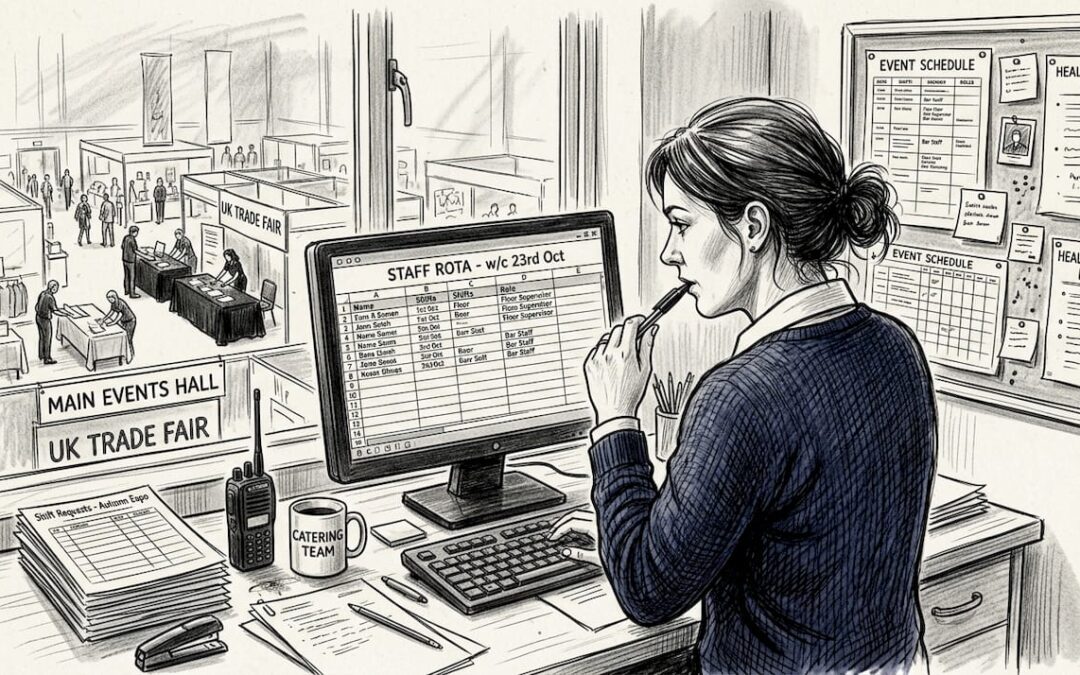 Manager checking staff rota in office