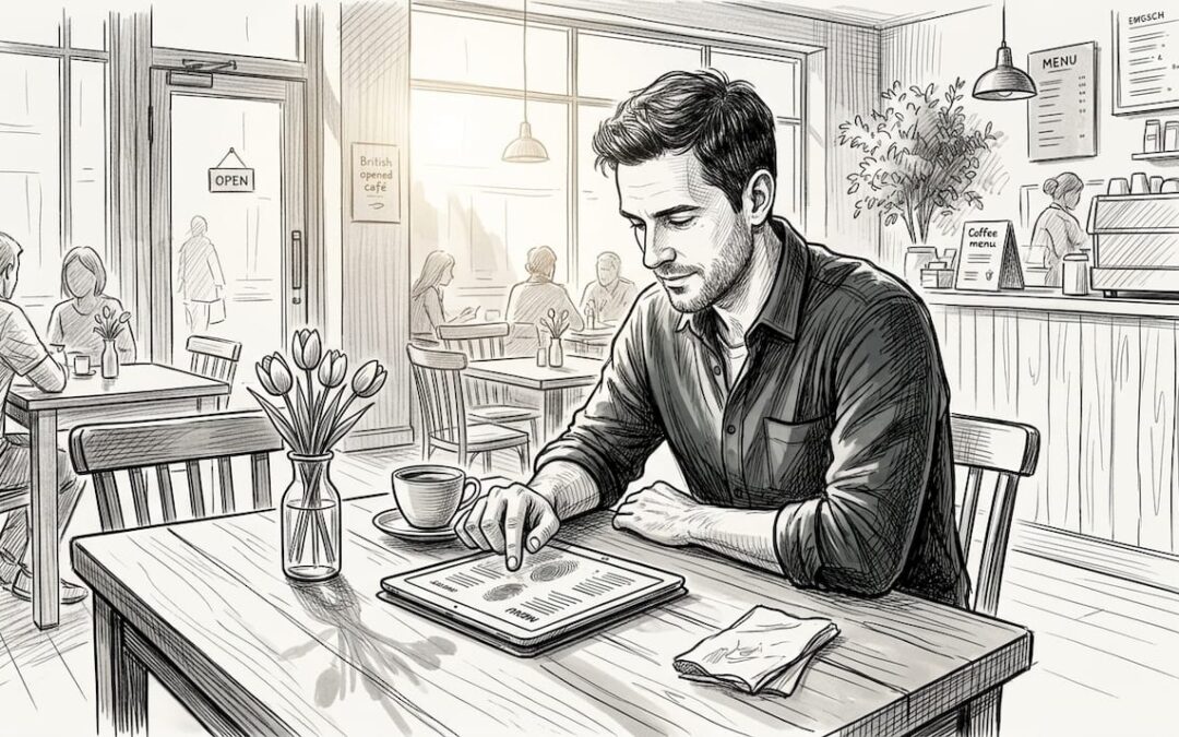 Restaurant guest browsing menu on tablet