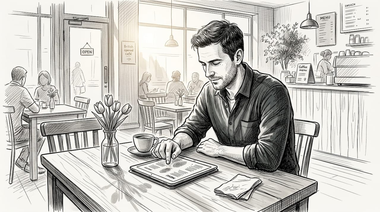 Restaurant guest browsing menu on tablet