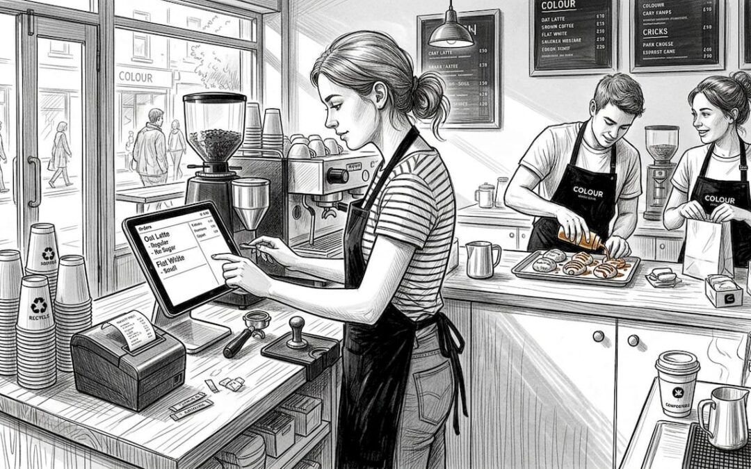 Barista and coworkers preparing café orders