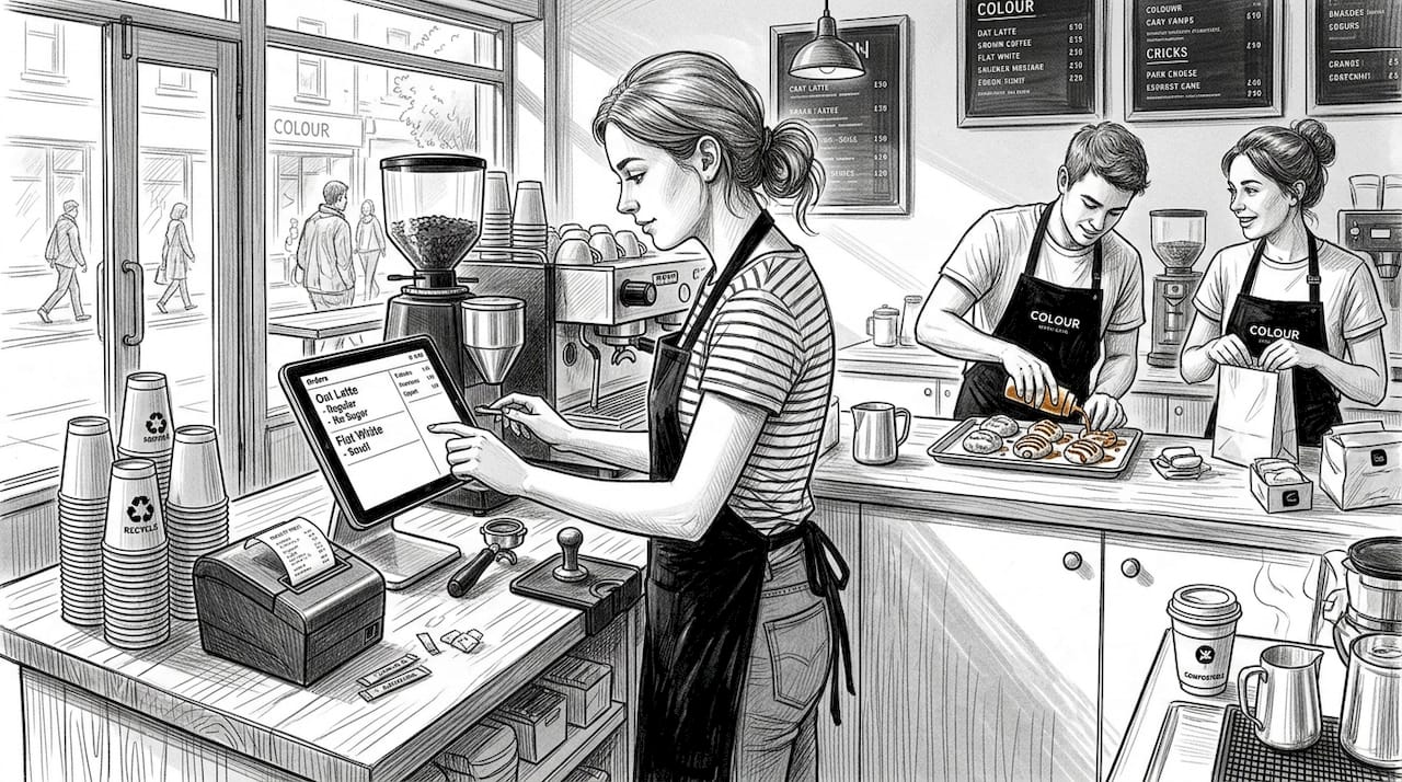 Barista and coworkers preparing café orders
