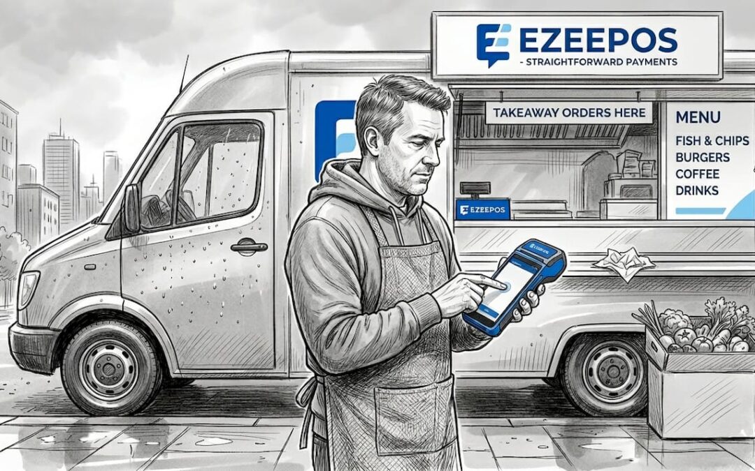 Food truck owner uses handheld POS outside truck