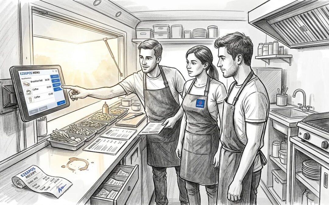 Food truck staff learning POS system