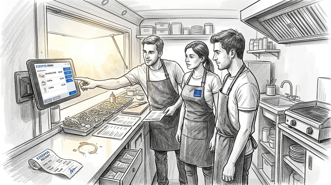 Food truck staff learning POS system