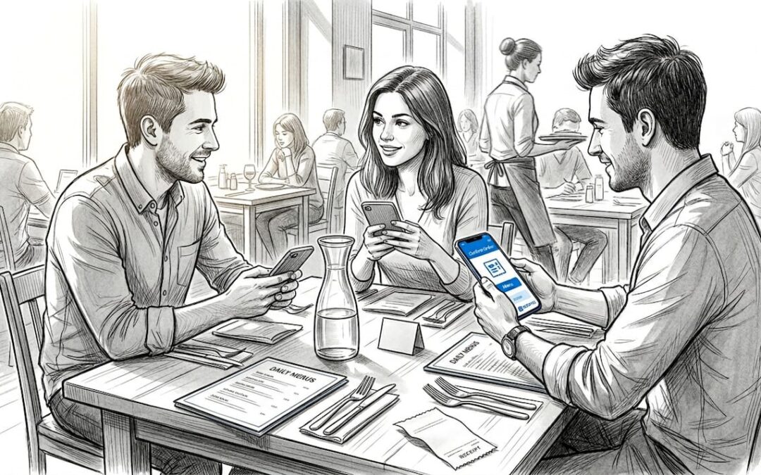 Restaurant guests placing mobile orders at table