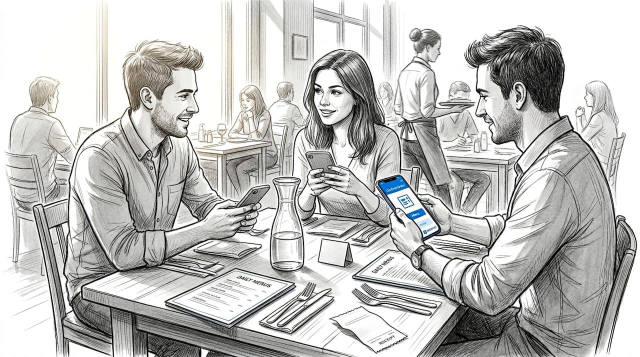 Restaurant guests placing mobile orders at table