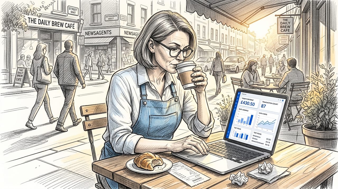 Café owner checking POS remotely