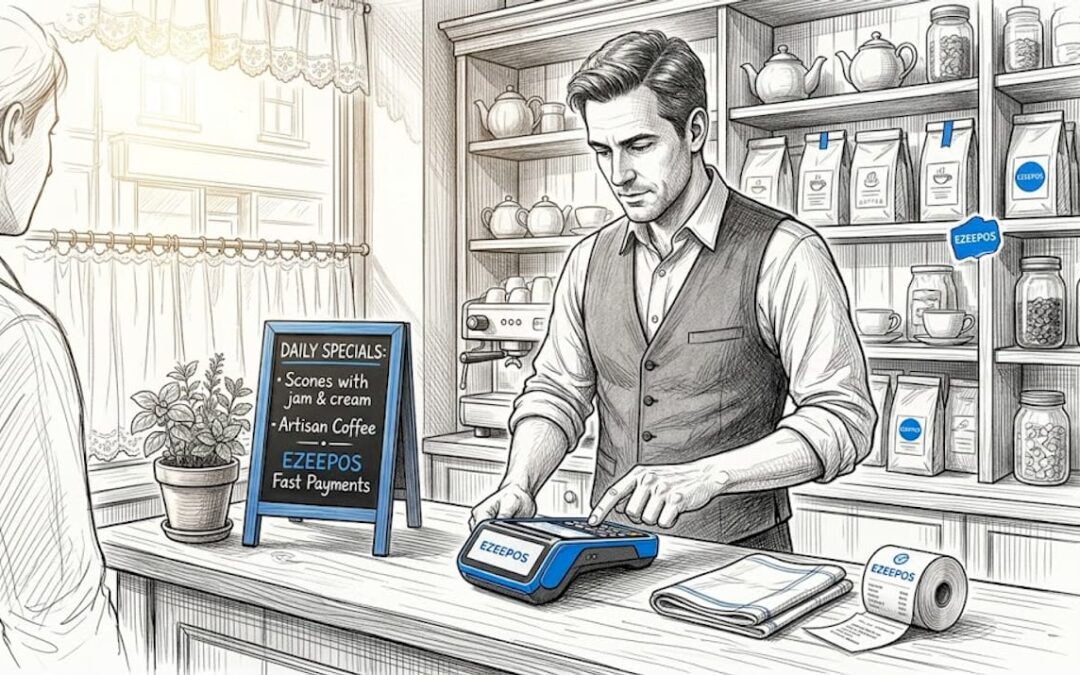 Café manager using POS system during outage