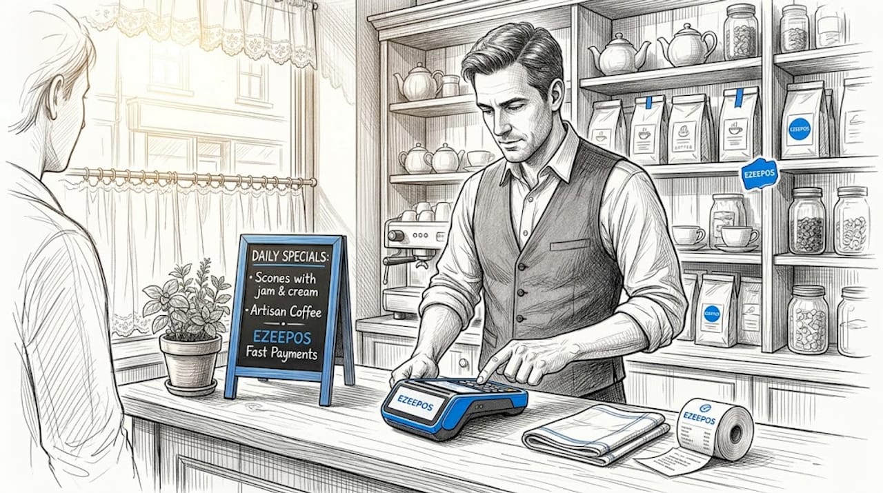 Café manager using POS system during outage