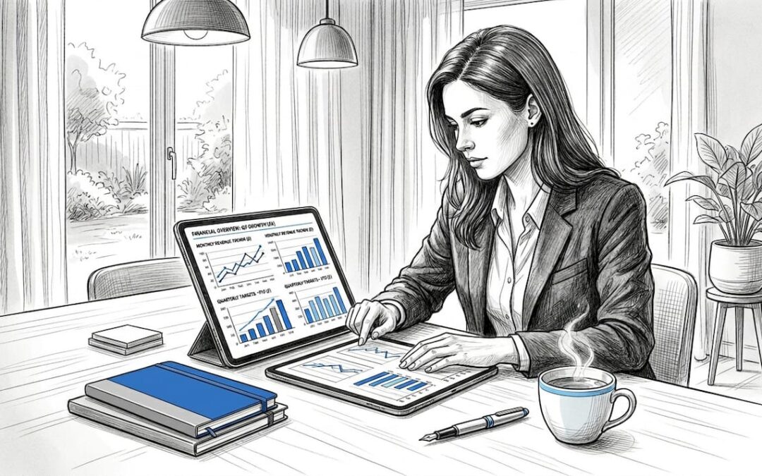 Business professional working with data tablet in office