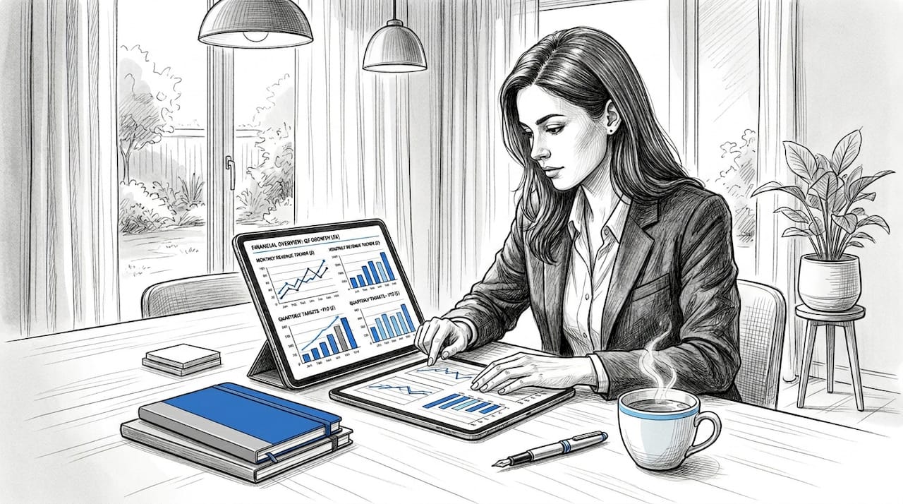 Business professional working with data tablet in office