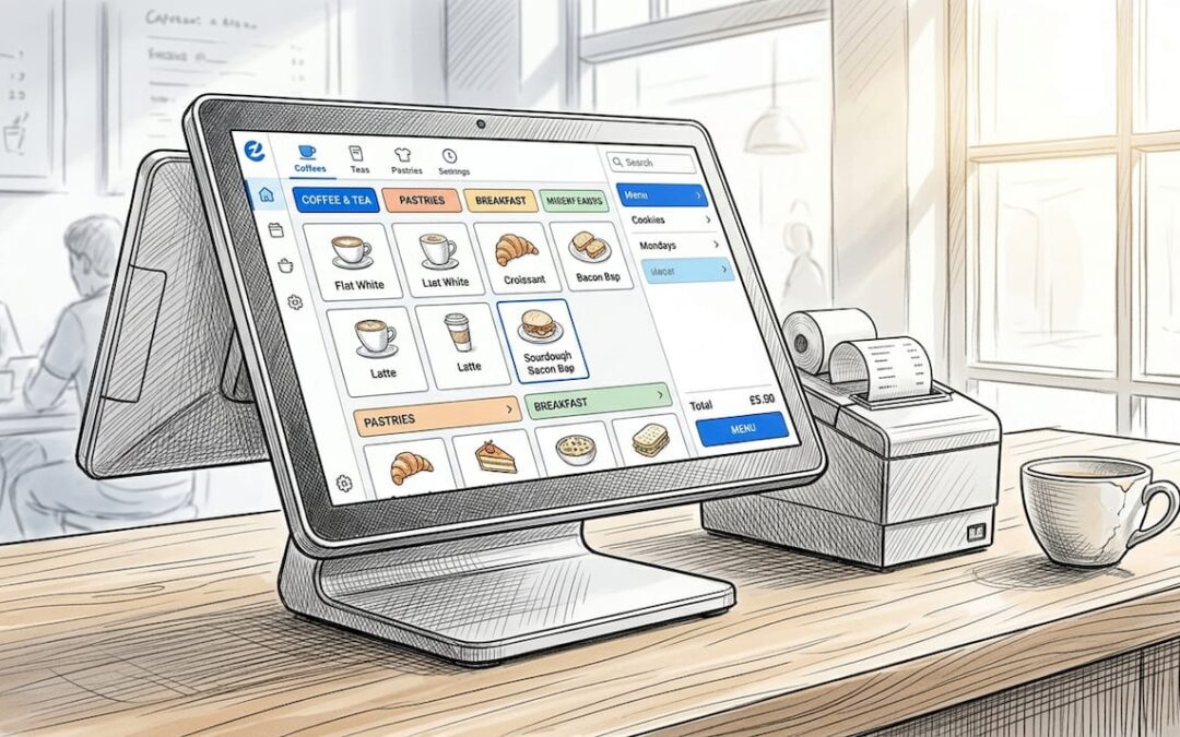 POS terminal and receipt printer on restaurant counter
