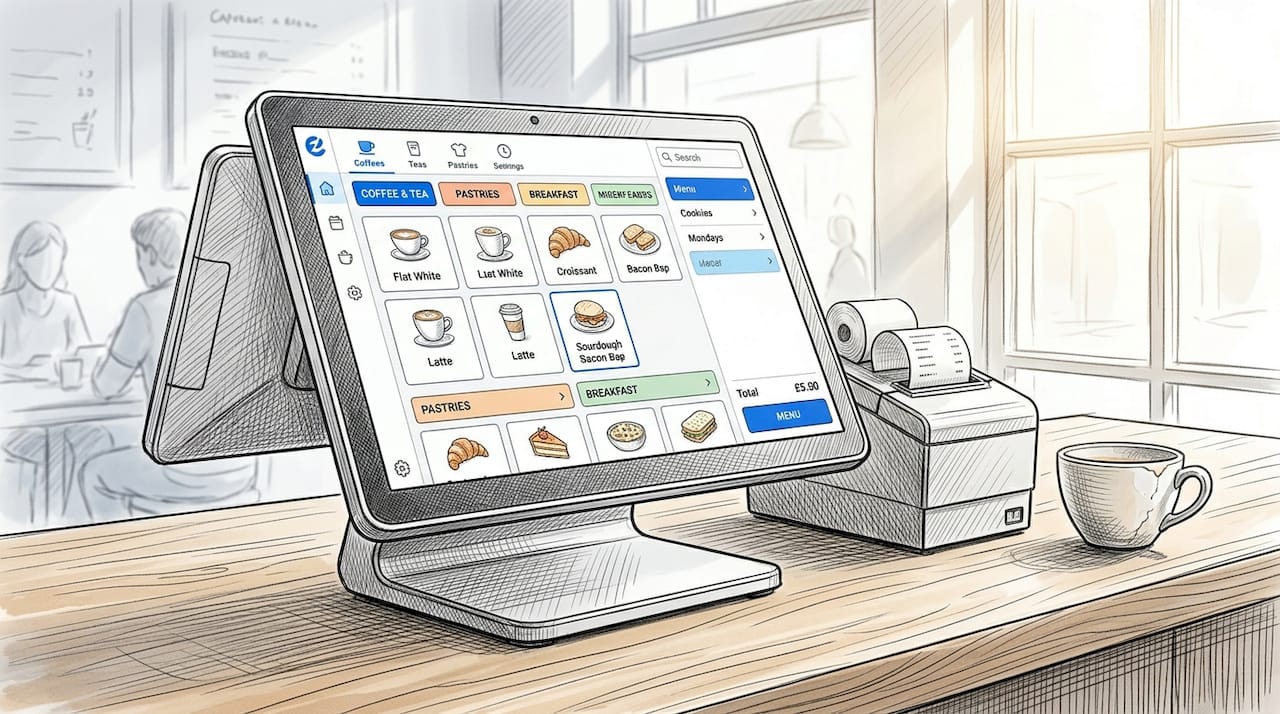 POS terminal and receipt printer on restaurant counter