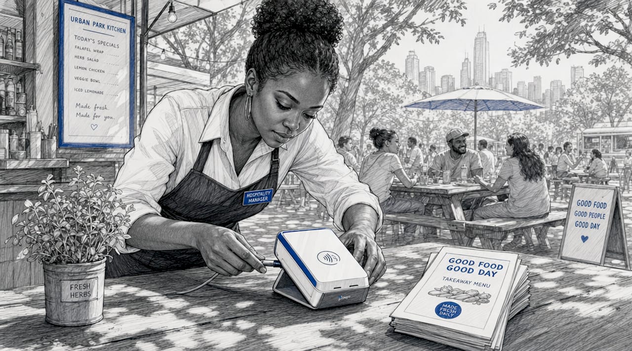 Hospitality manager setting up payment device