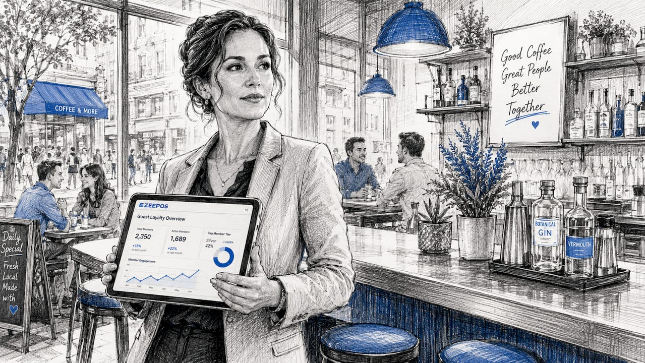 Venue manager reviewing loyalty data on tablet